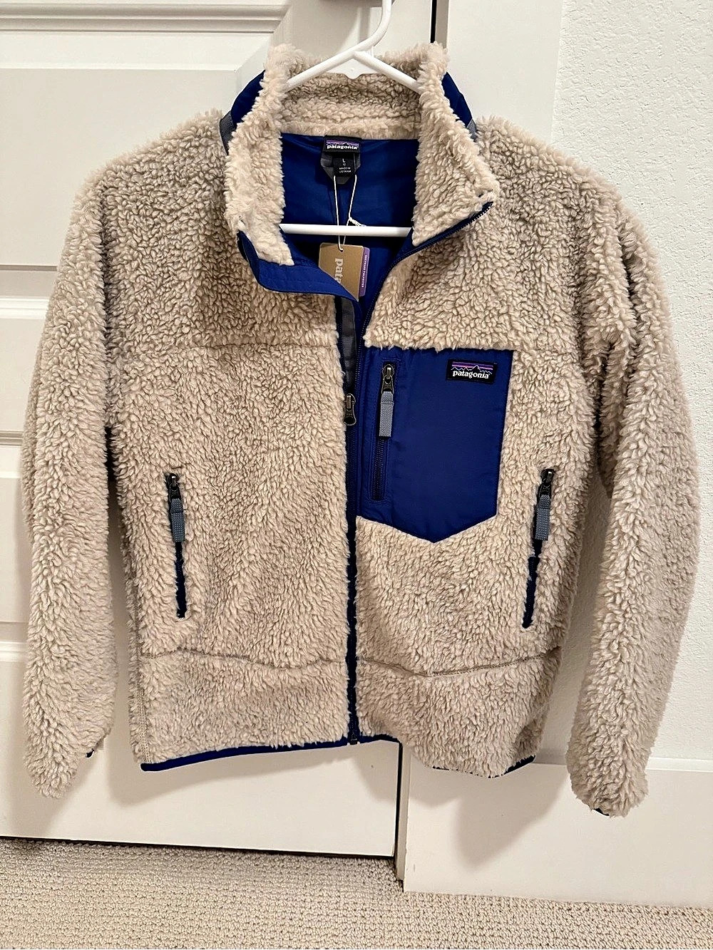 Patagonia Retro-X Fleece Jacket Beige & Blue Size Kids Large